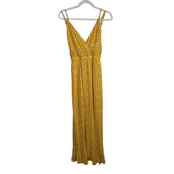 Forever 21 NWT Woven Cutout Long Dress in spotted Mustard Spring Summer - Picture 2 of 15